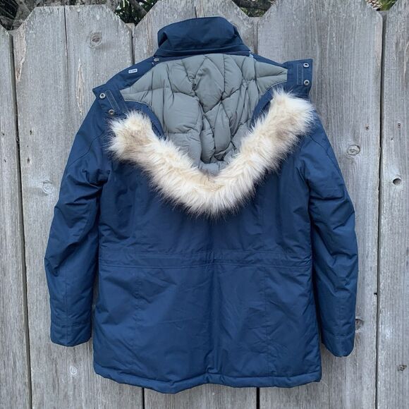 L.L. BEAN Jacket Sz SM Blue Baxter State Parka Goose Down Faux Fur Hood - Picture 4 of 16